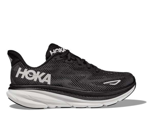 ⁦נעלי ריצה נשים HOKA CLIFTON 9 WIDE שחור לבן⁩ – תמונה ⁦3⁩